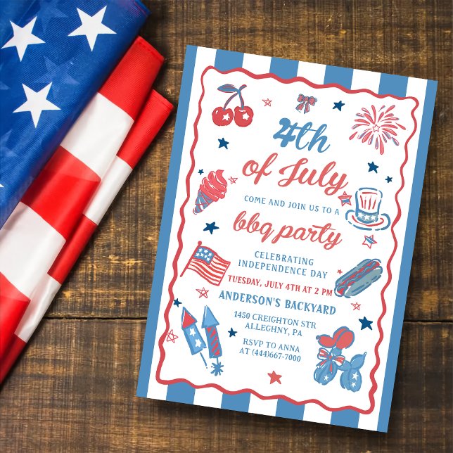 4 juillet Fireworks America Drapeau BBQ Invitation (Créateur téléchargé)