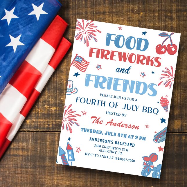 4 juillet Fireworks America Drapeau BBQ Invitation (Créateur téléchargé)