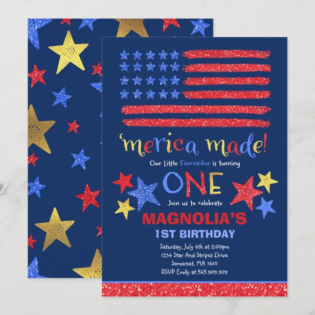 4 juillet Invitation Anniversaire 4 juillet (Devant / Derrière)