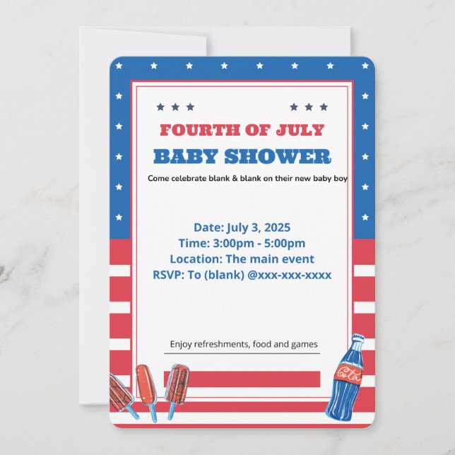 4 juillet invitation baby shower (Devant)