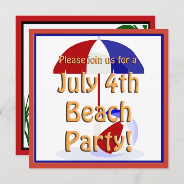 4 juillet Invitation de Beach Party (Devant / Derrière)