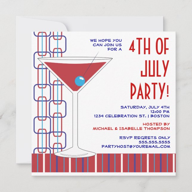 4 juillet invitation de cocktail de Martini (Devant)