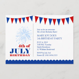4 juillet invitation de fête d'anniversaire des