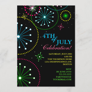 4 juillet invitation de partie de feux d'artifice