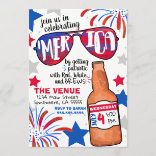 4 juillet Invitation rouge, blanche et brasse