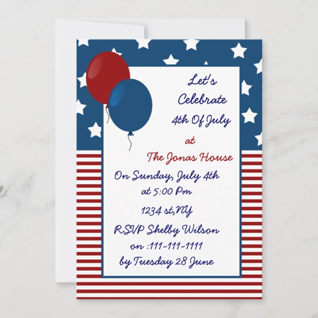 4 juillet invitations de la fête de l'indépendance (Devant)