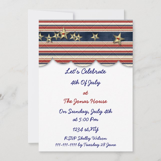 4 juillet invitations de la fête de l'indépendance (Devant)