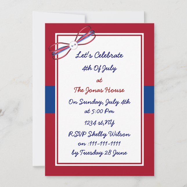 4 juillet invitations de la fête de l'indépendance (Devant)