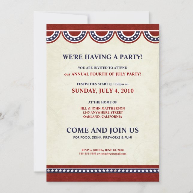 4 juillet invitations de partie du Jour de la (Devant)