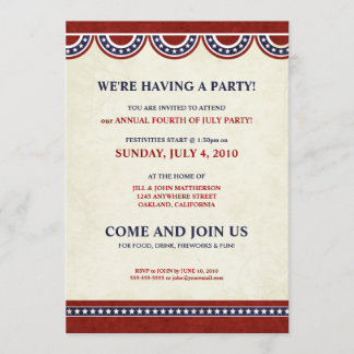 4 juillet invitations de partie du Jour de la