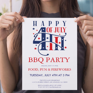 4 juillet Land BQ & Fireworks Invitation