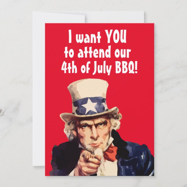 4 JUILLET ONCLE MÊME BBQ PARTY Invitations PERSONN (Devant)