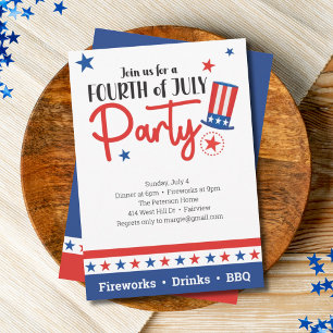 4 juillet Oncle Sam Red White Blue Party Invitatio