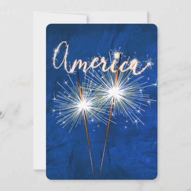 4 juillet Party Sparkler sur Blue Invitation (Devant)