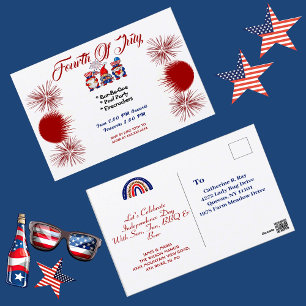 4 juillet Patriotic Gnomes BBQ Invitation Carte po