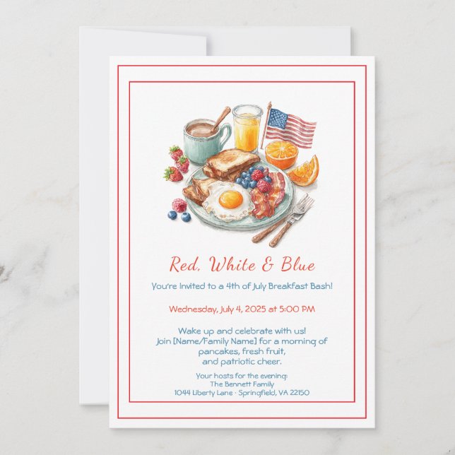 4 juillet Petit Déjeuner Invitation - Patriotique (Devant)