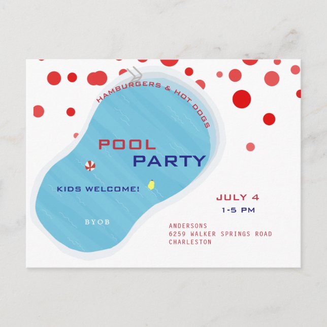 4 juillet Piscine Flip Flops Invitation Carte post (Devant)
