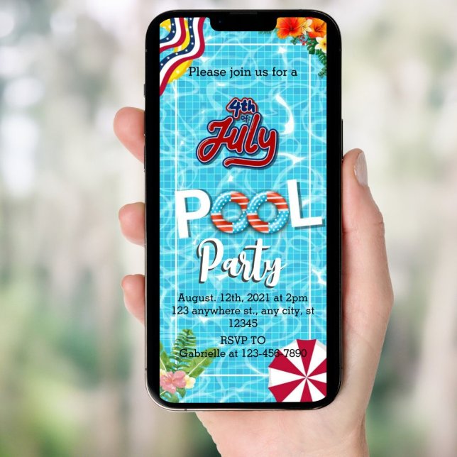 4 juillet Pool party Invitations (Créateur téléchargé)