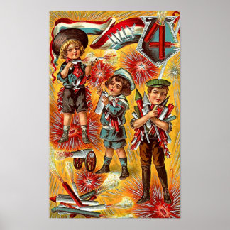 4 juillet - Poster Enfants avec Fireworks