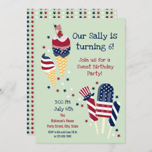 4 juillet Sweet Birthday Girl Party Invitation