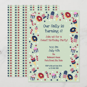 4 juillet Sweet Birthday Girl Party Invitation