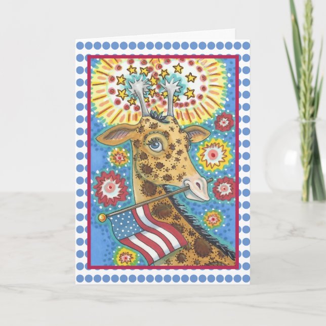 4 juillet, VERS CARTE DE SALUT GIRAFFE PATRIOTIQUE (Devant)