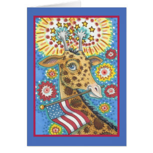 4 juillet, VERS CARTE DE SALUT GIRAFFE PATRIOTIQUE