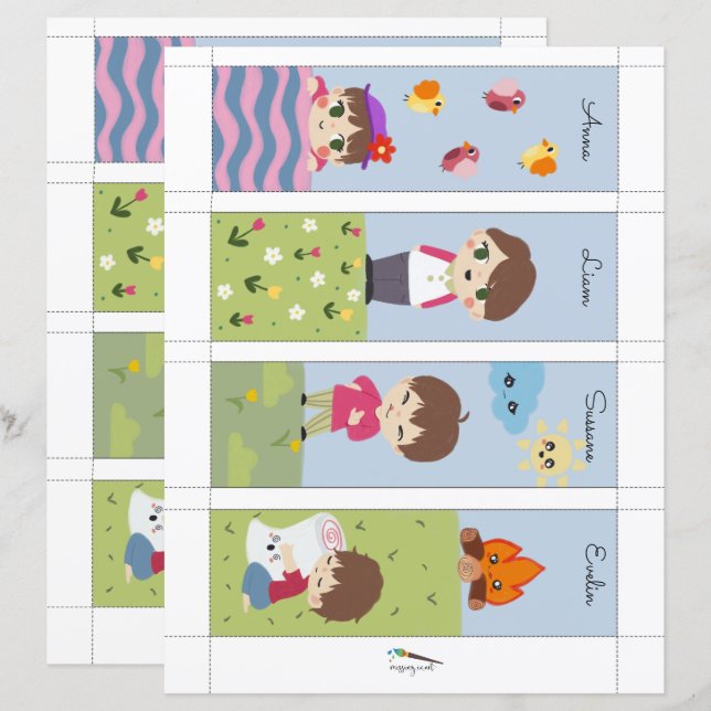 4 Kawaii Camping amis Signets modifiables (Devant / Derrière)