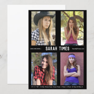 4 Modèle photo Acteur carte Comp Modèle noir