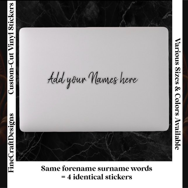 4 Modern Custom Name Laptop Stickers Set Black (Créateur téléchargé)