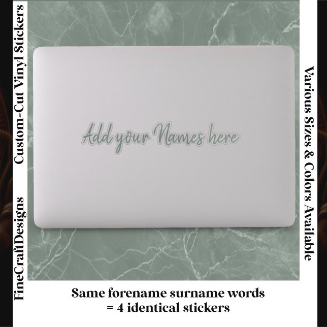 4 Modern Custom Name Laptop Stickers Set Green (Créateur téléchargé)