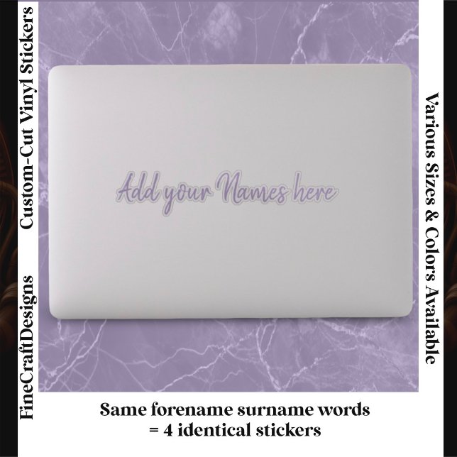 4 Modern Custom Name Laptop Stickers Set Lilac (Créateur téléchargé)