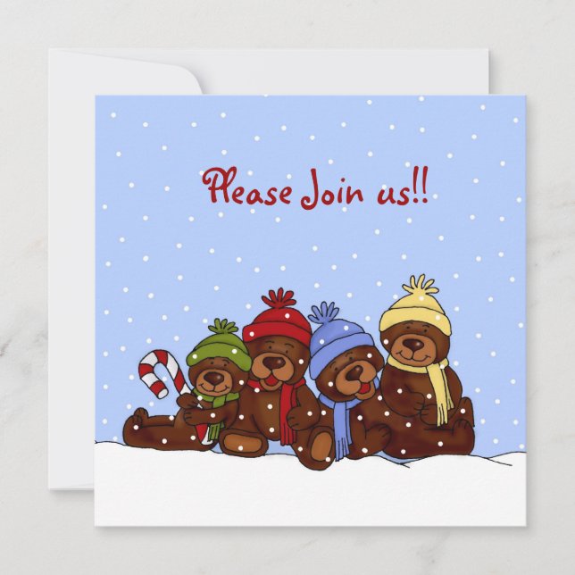 4 ours invitation à la fête de Noël familiale (Devant)