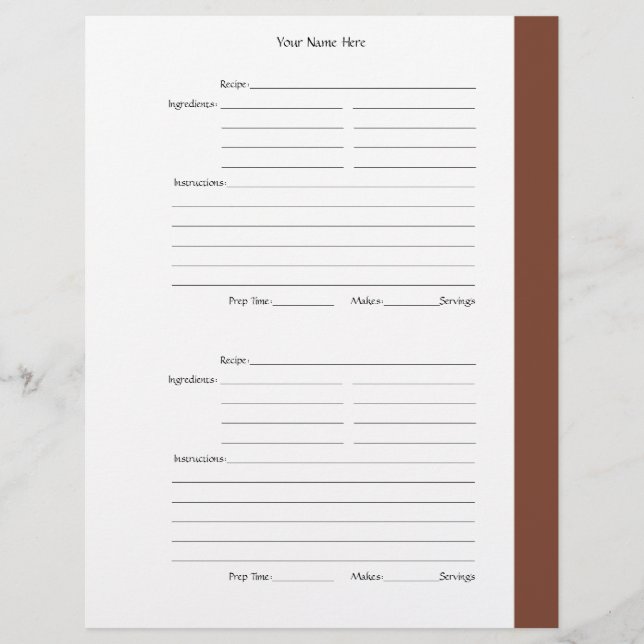 4 par page - Pages de recette Brown à 2 faces (Devant)