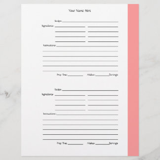 4 par page - Pages de recette recto-recto rose