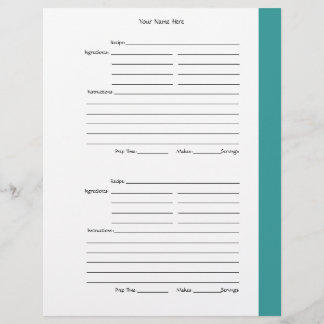 4 par page - Pages de recette Turquoises à 2 faces