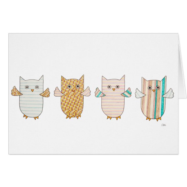 4 Pastel Owls Flying (Devant horizontal)