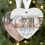 4 Photo 1er Noël Engagé Faux Marble Heart<br><div class="desc">Célébrez le 1er jour férié de votre fiançailles avec un collage photo en forme de coeur personnalisé "Our First Christmas Engaged" en faux marbre acrylique. Tous les textes et images de ce modèle sont simples à personnaliser. (CONSEIL EN MATIÈRE DE PLACEMENT D'IMAGE : Une façon simple de centrer une photo...</div>