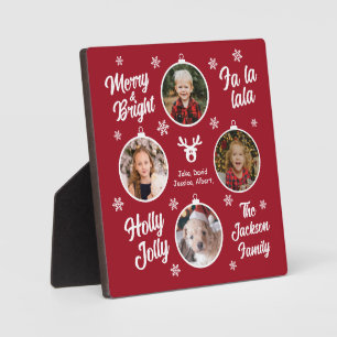 4 Photo Collage Noël Baubles Plaque rouge