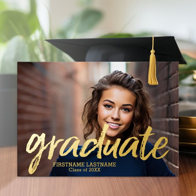 4 Photo Faire-part Gold Foil Grad Invitation (Graduation Party Invitation with Multiple Photos)
