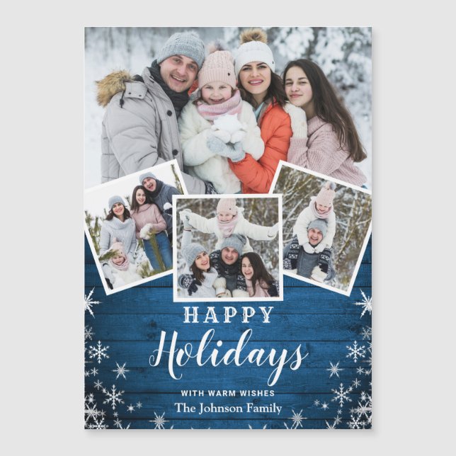 4 PHOTO Noël Rustique Bois Carte magnétique (Devant)
