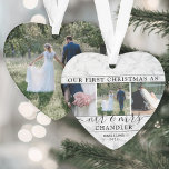 4 Photo Premier Noël en Marbre Mr & Mrs Faux<br><div class="desc">Célébrez un 1er jour férié joyeux en couple marié avec un collage photo personnalisé 4 "Notre premier Noël en tant que Monsieur. & Mme" ornement acrylique en forme de coeur. Tous les textes et images de ce modèle sont simples à personnaliser. (CONSEIL EN MATIÈRE DE PLACEMENT D'IMAGE : Une façon...</div>