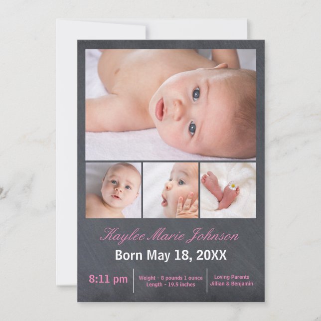 4 Photos Collage - Faire-part de naissance (Devant)