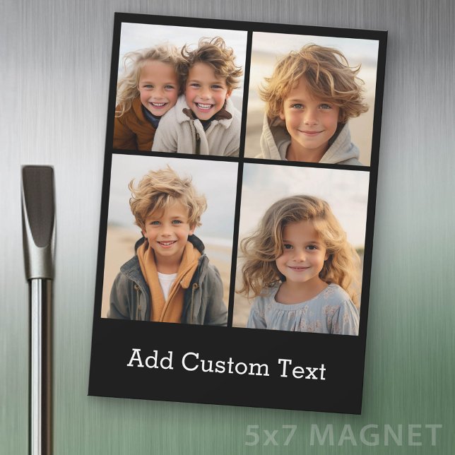 4 photos en collage - Magnet aimanté noir avec tex (Photo Magnet Sheet - 5 inches x 7 inches)