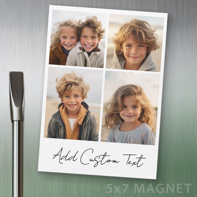 4 photos en collage - Magnet blanc avec texte manu (Photo Magnet Sheet - 5 inches x 7 inches)