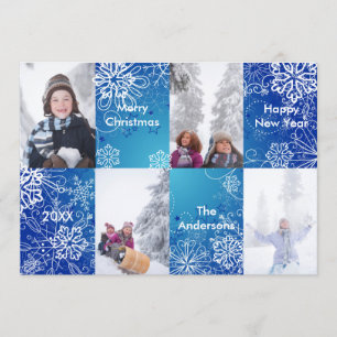 4 Photos Fond de Neige Bleue - Carte de Noël