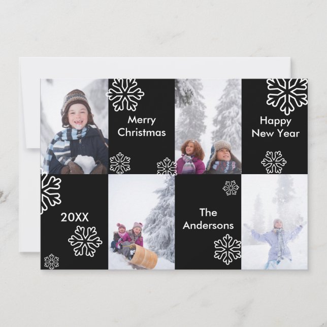 4 Photos Fond Noir Neige - Carte de Noël (Devant)