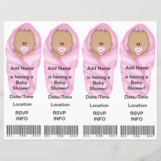4 Pink Baby Shower Invitations - Faveurs Signets (Devant)