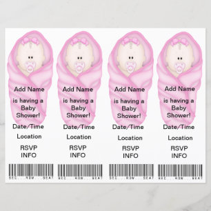 4 Pink Baby Shower Invitations - Faveurs Signets