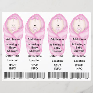 4 Pink Baby Shower Invitations - Faveurs Signets